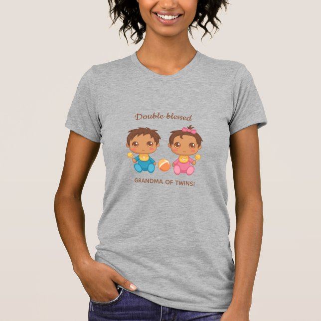 Grandma of Twins Baby Boy and Girl T-Shirt (Front)