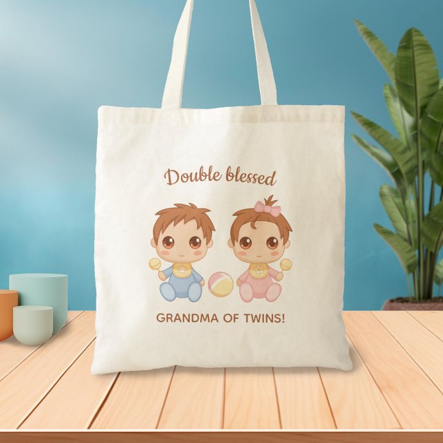 Grandma of Twins Baby Boy and Girl Tote Bag (Creator Uploaded)