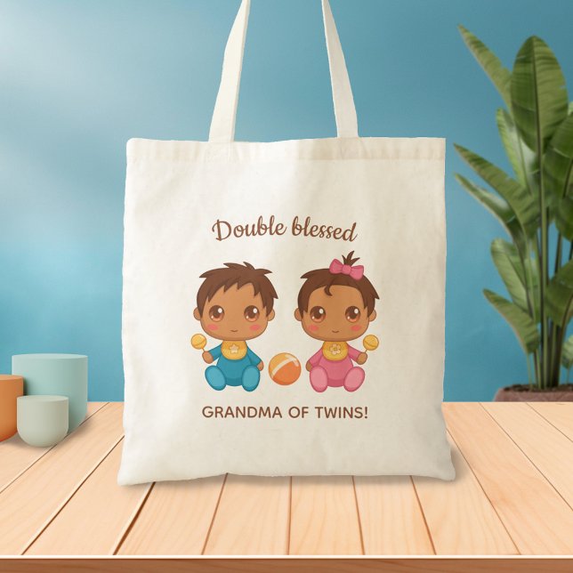 Grandma of Twins Baby Boy and Girl Tote Bag (Creator Uploaded)