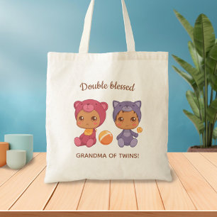 Grandma of Twins Baby Cat Bear Jumpsuit Tote Bag