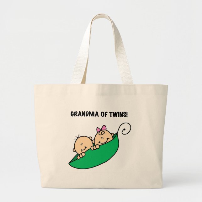 Grandma of Twins Peas in a Pod Tshirts and Gifts Large Tote Bag (Front)