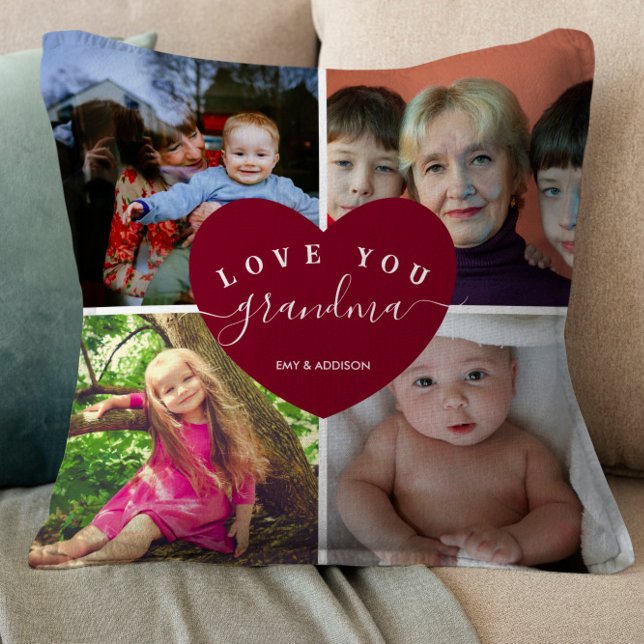 GRANDMA Personalised Photo Collage Heart Script Cushion (Creator Uploaded)