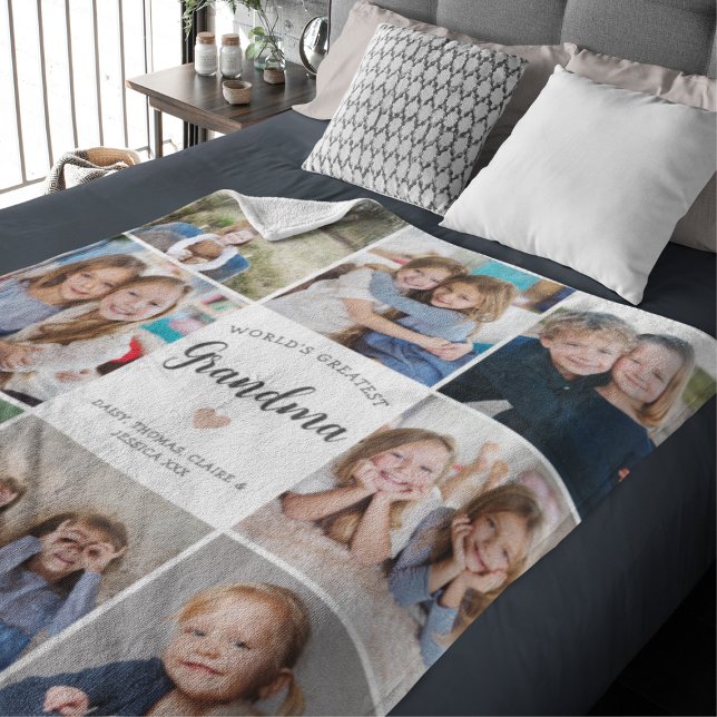 Grandma Personalised Photo Collage Modern  Fleece Blanket (Creator Uploaded)