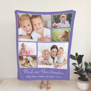 Grandma Personalised Photo Purple Sherpa Blanket