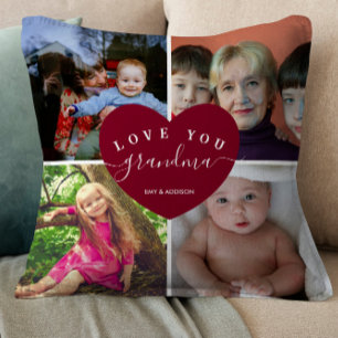 GRANDMA Personalized Photo Collage Heart Script Cushion