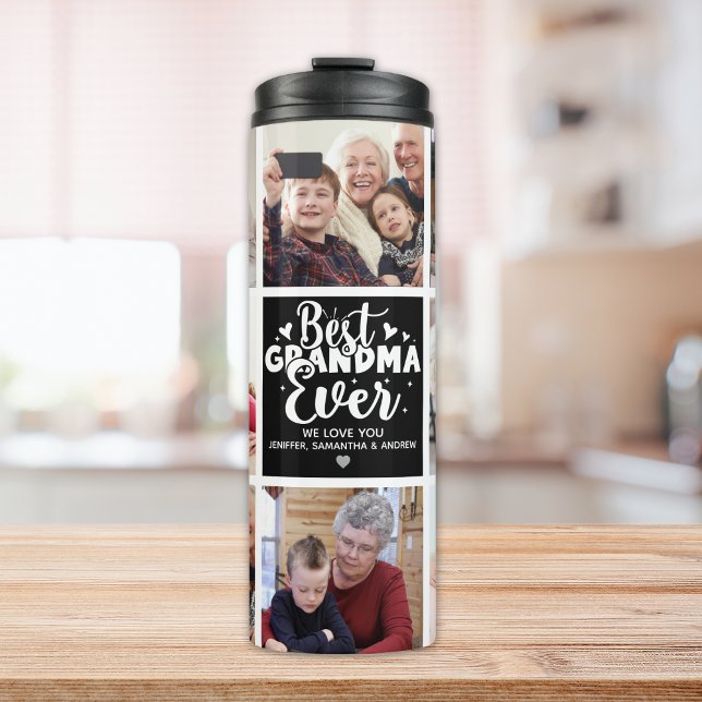 Grandma Photo | Best Grandma Ever Custom Gift Blac Thermal Tumbler (Creator Uploaded)