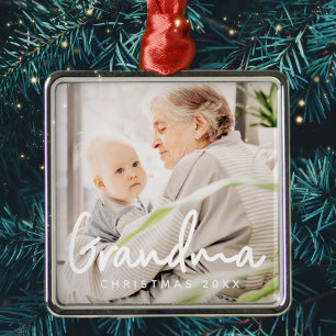 Grandma Photo Christmas Holiday Elegant Chic Metal Tree Decoration