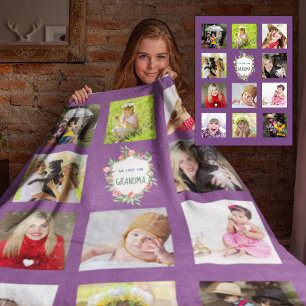 GRANDMA Photo Collage Blanket - Grandmother Purple