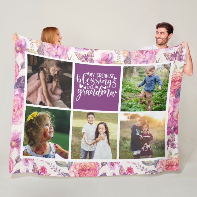 Grandma Photo Collage Fleece Blanket (In Situ)