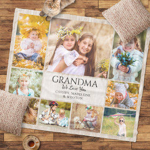 Grandma Photo Collage Grandkids Fleece Blanket