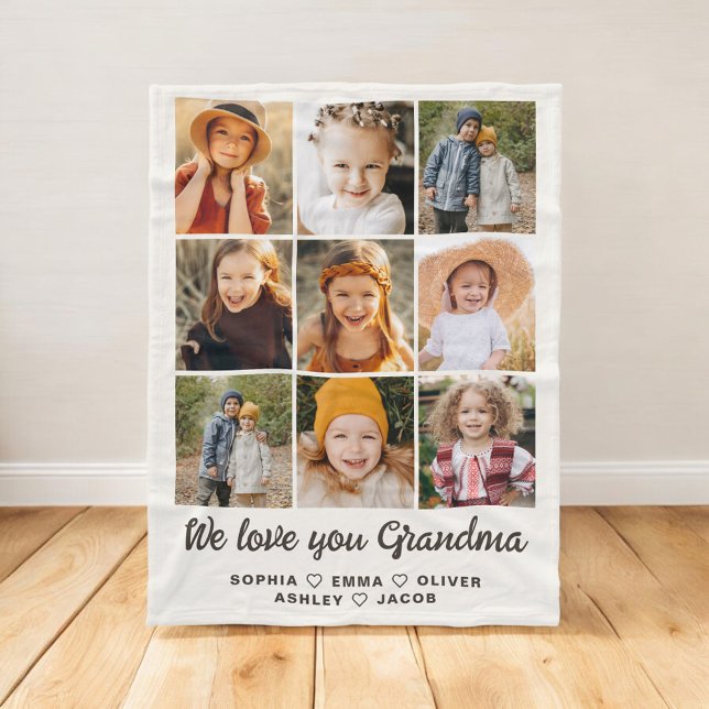 Grandma Photo Collage Modern Heart Fleece Blanket (Creator Uploaded)