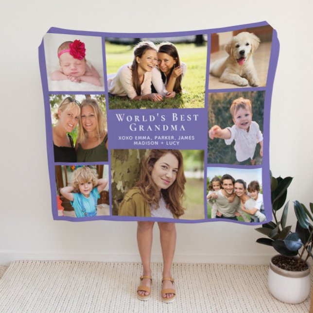 Grandma Photo Collage Purple Sherpa Blanket (Creator Uploaded)