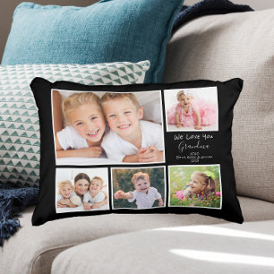 Grandma Photo Collage We Love You Black Decorative Cushion