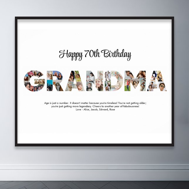 Grandma Photo Collage Word Letter Cutout Birthday Poster (grandma photo collage poster)