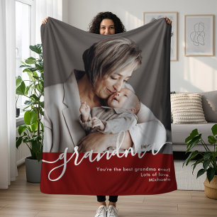 Grandma Photo Elegant Script Personal Message Fleece Blanket