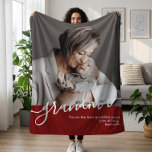 Grandma Photo Elegant Script Personal Message Fleece Blanket<br><div class="desc">Celebrate the love and warmth of a special grandmother with this personalised photo blanket. Featuring a heartfelt design with the word "grandma" in elegant script across the bottom, this blanket allows you to showcase a cherished photo that captures a meaningful memory. The rich background colour and your personal message add...</div>