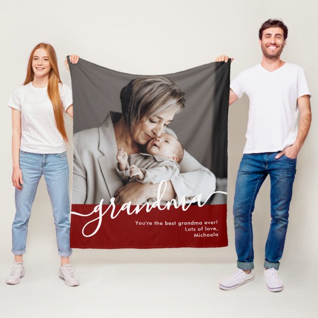 Grandma Photo Elegant Script Personal Message Fleece Blanket (In Situ)