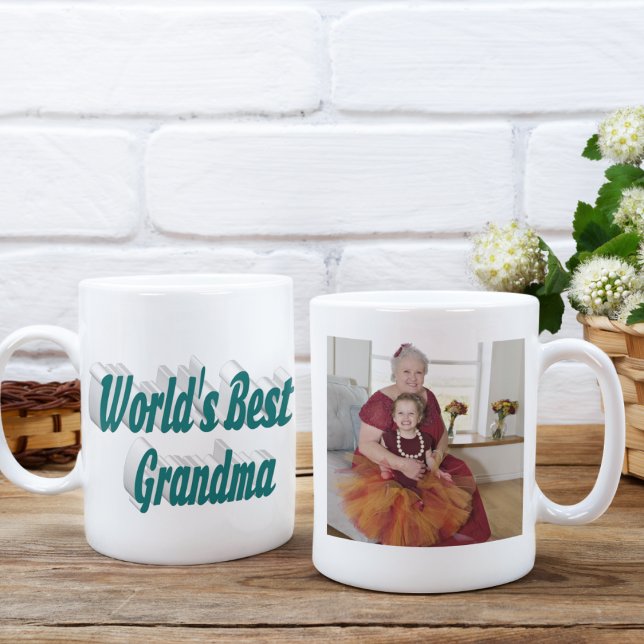 Grandma photo green typography  coffee mug (Creator Uploaded)