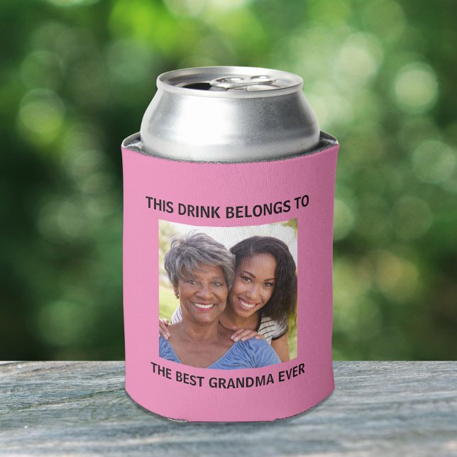 Grandma Photo Pink Can Cooler (Creator Uploaded)