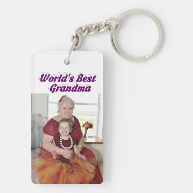Grandma Photo purple text Mothers Day Key Ring (Back)