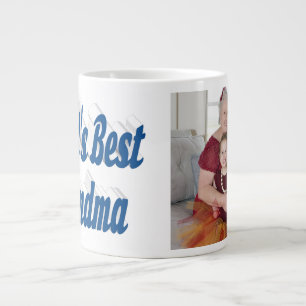Grandma photo sea blue text   large coffee mug