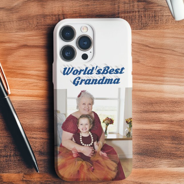 Grandma Photo sea blue typography  iPhone Case (Creator Uploaded)