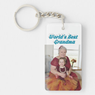 Grandma Photo sky blue text Key Ring