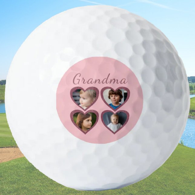 Grandma Pink Hearts 4 Grandchildren Photo Collage Golf Balls (Creator Uploaded)