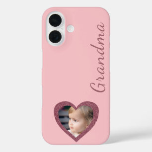 Grandma Pink Hearts Grandchildren Custom Photo iPhone 16 Case