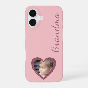 Grandma Pink Hearts Grandchildren Custom Photo iPhone 16 Case