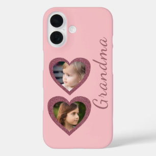 Grandma Pink Hearts Grandchildren Photo Collage iPhone 16 Case