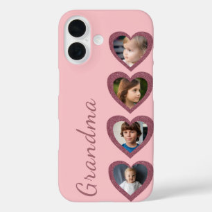 Grandma Pink Hearts Grandchildren Photo Collage iPhone 16 Case
