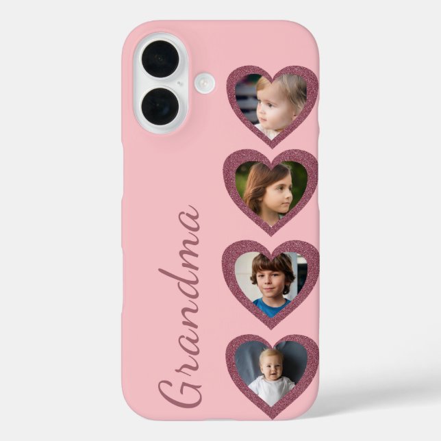 Grandma Pink Hearts Grandchildren Photo Collage Case-Mate iPhone Case (Back)