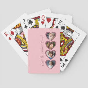 Grandma Pink Hearts Grandchildren Photo Collage Playing Cards