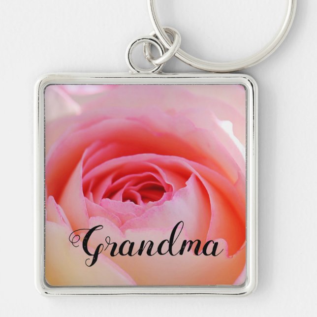 Grandma Pink Rose Design Key Ring (Front)