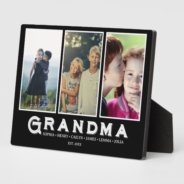 Grandma Plaque – Custom Names & 3 Photo Collage (Side)