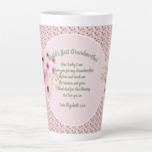 Grandma Poem Pink Flowers Named Gifts Latte Mug