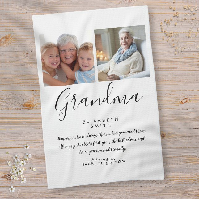 Grandma Quote Elegant Script Photo Tea Towel (Creator Uploaded)