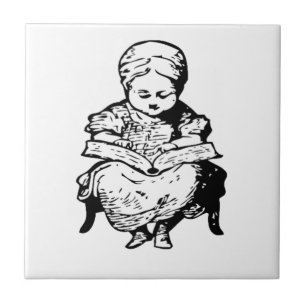 Grandma Read You a Story Cartoon Illustration Tile