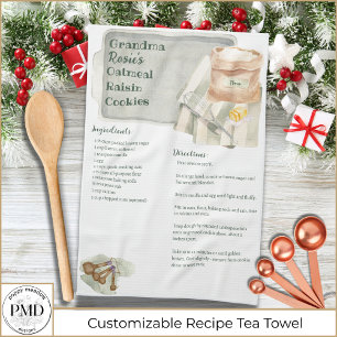 Grandma Recipes Oatmeal Cookies Custom Keepsake Tea Towel