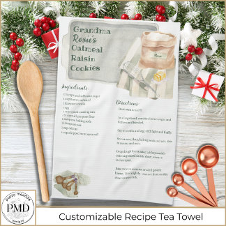 Grandma Recipes Oatmeal Cookies Custom Keepsake Tea Towel