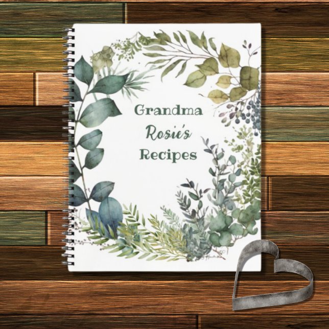Grandma Recipes | Rustic Green Wreath Personalised Notebook (Creator Uploaded)
