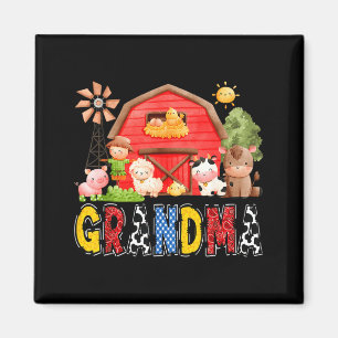 Grandma Red Farm Cow Birthday Boy Matching Family  Magnet