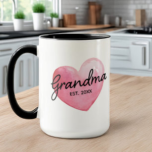 Grandma Reveal Established Date Heart Mug