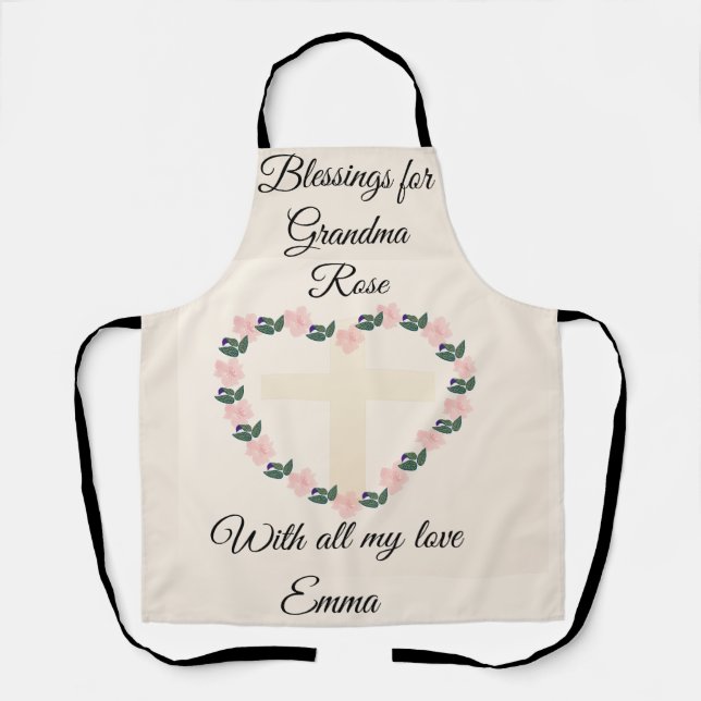 Grandma’s Floral Heart Blessing Apron Design (Front)