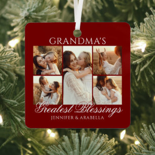 Grandma’s Greatest Blessings 6 Photo Christmas Metal Tree Decoration