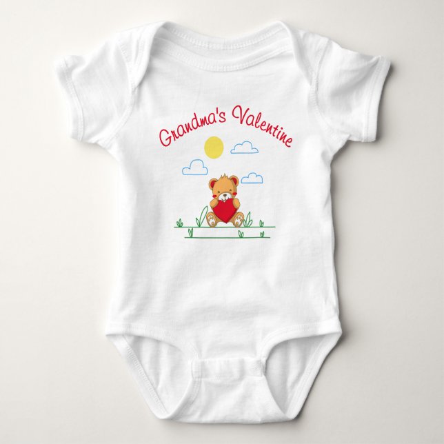 Grandma’s Valentine – Cute Teddy Bear With Heart Baby Bodysuit (Front)