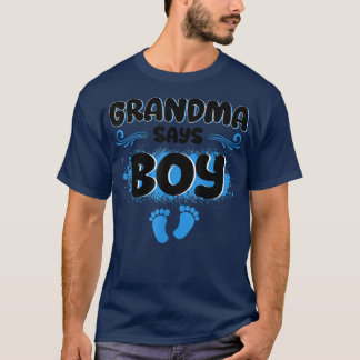 Grandma Says Boy  Cute Blue Gender Reveal Announce T-Shirt