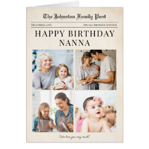 Grandma Sepia Newspaper Photo Birthday Card