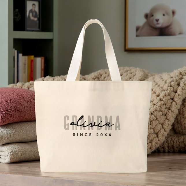 Grandma Since 20XX Modern Simple Preppy Large Tote Bag (Creator Uploaded)